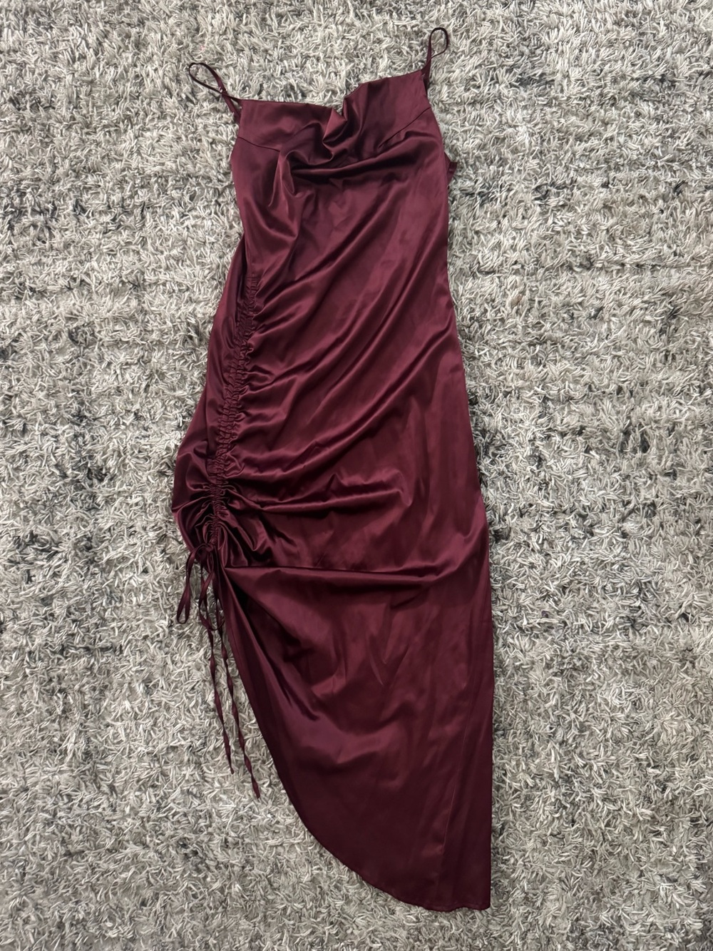 Asymmetric Burgundy Satin Dress